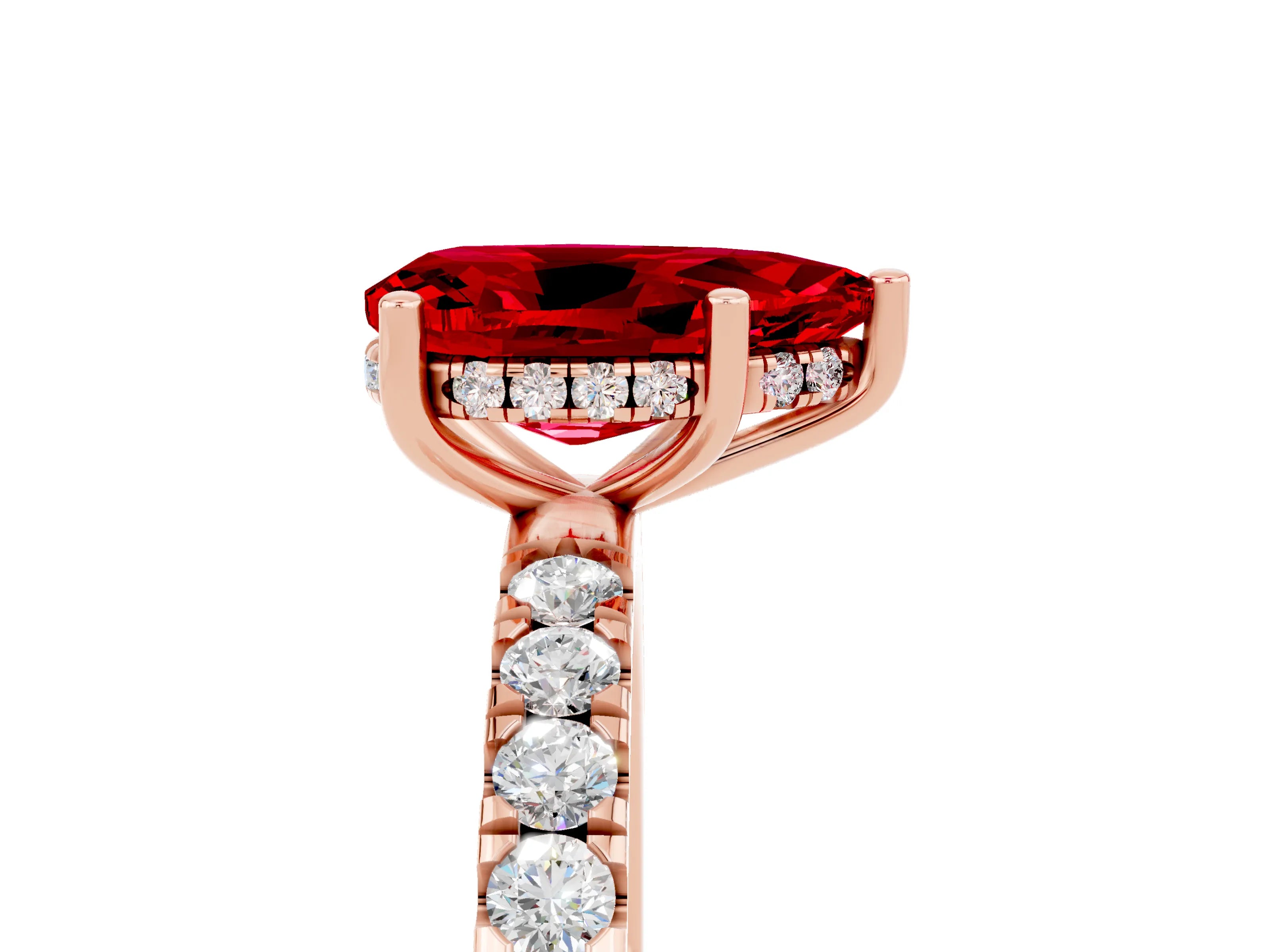 Rose gold Pear Cut Ruby Pave Band Solitaire Ring with Four-Prong Setting_29