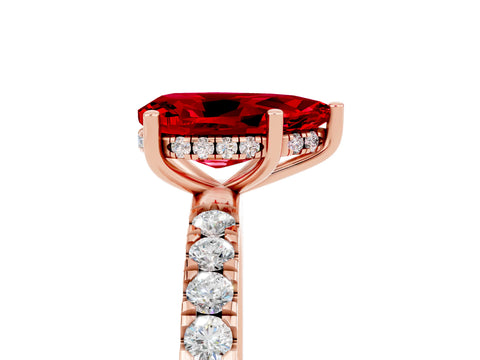 Rose gold Pear Cut Ruby Pave Band Solitaire Ring with Four-Prong Setting_29