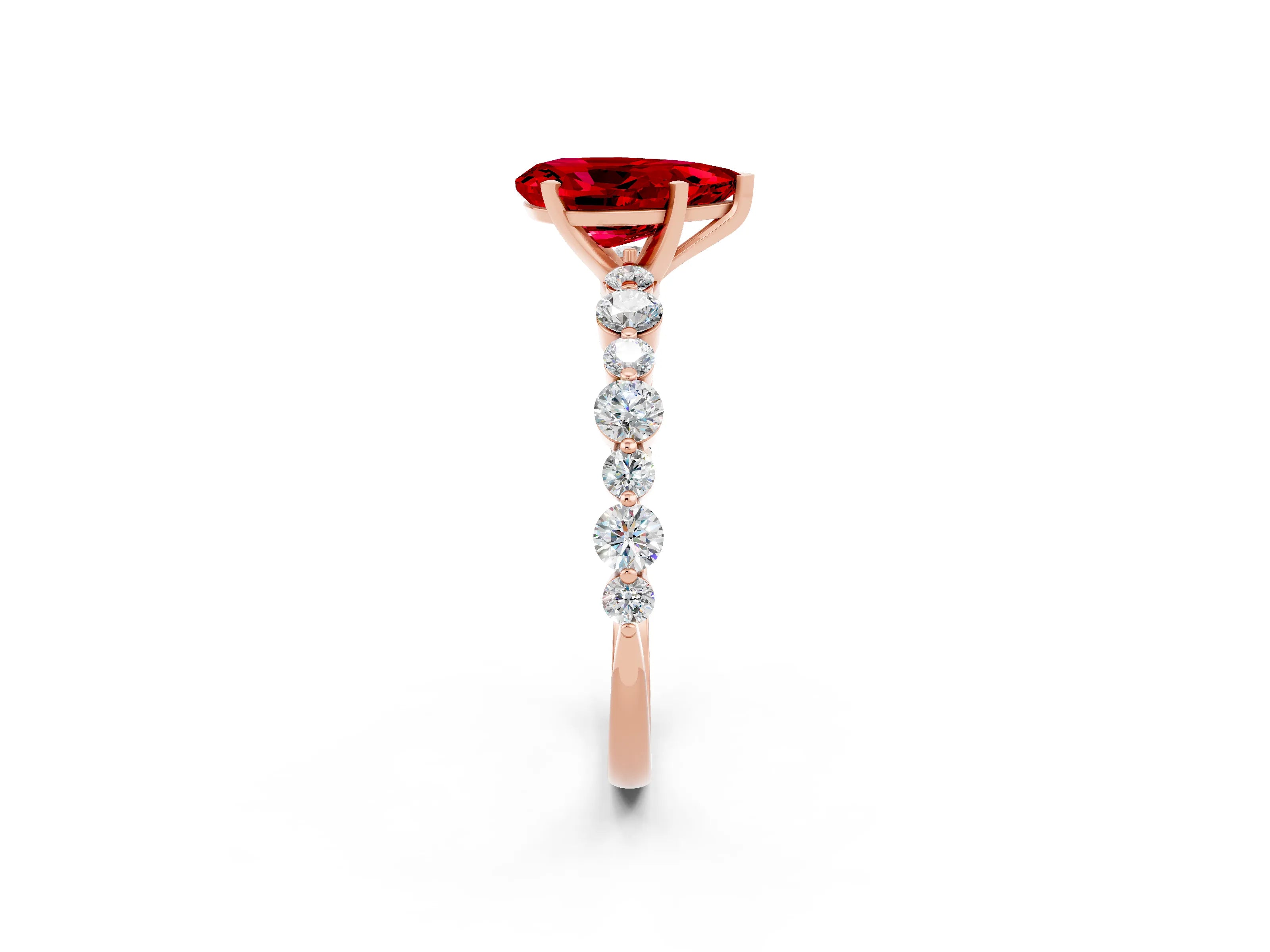 Rose gold Pear Cut Ruby Prong Set Engagement Ring with Pavé Band_2