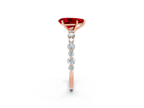 Rose gold Pear Cut Ruby Prong Set Engagement Ring with Pavé Band_2
