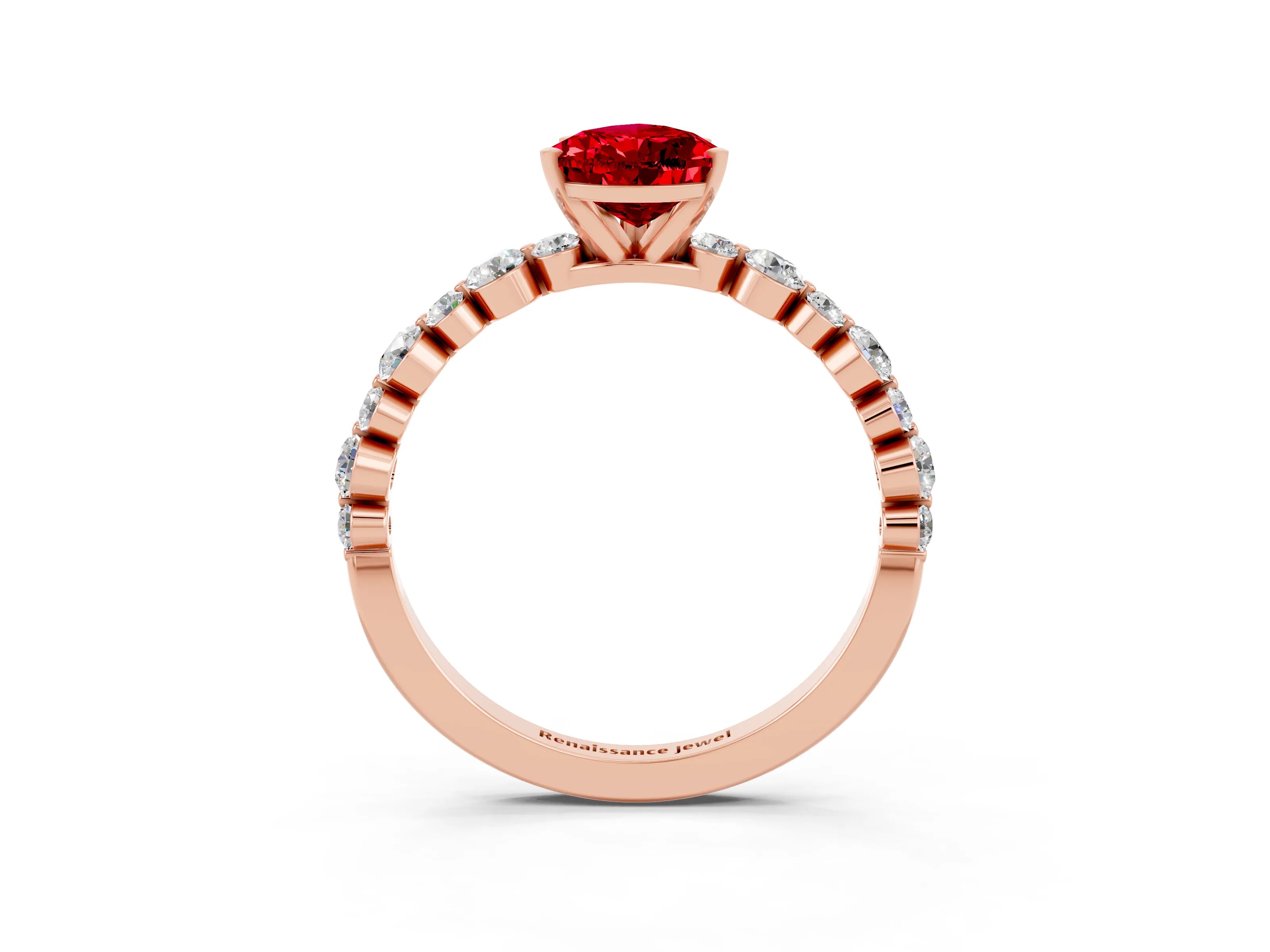 Rose gold Pear Cut Ruby Prong Set Engagement Ring with Pavé Band_3