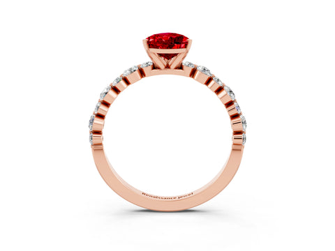 Rose gold Pear Cut Ruby Prong Set Engagement Ring with Pavé Band_3
