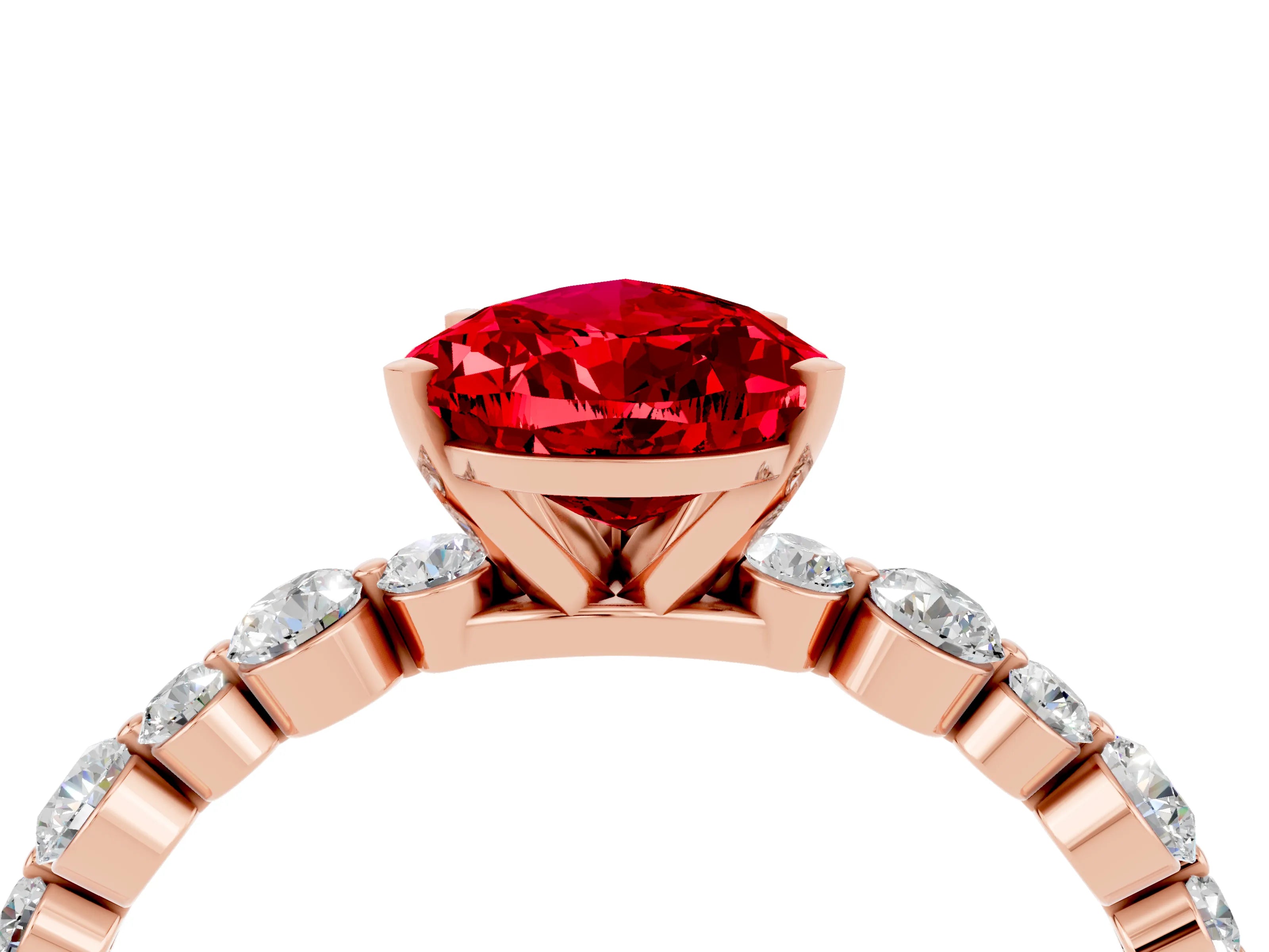 Rose gold Pear Cut Ruby Prong Set Engagement Ring with Pavé Band_4