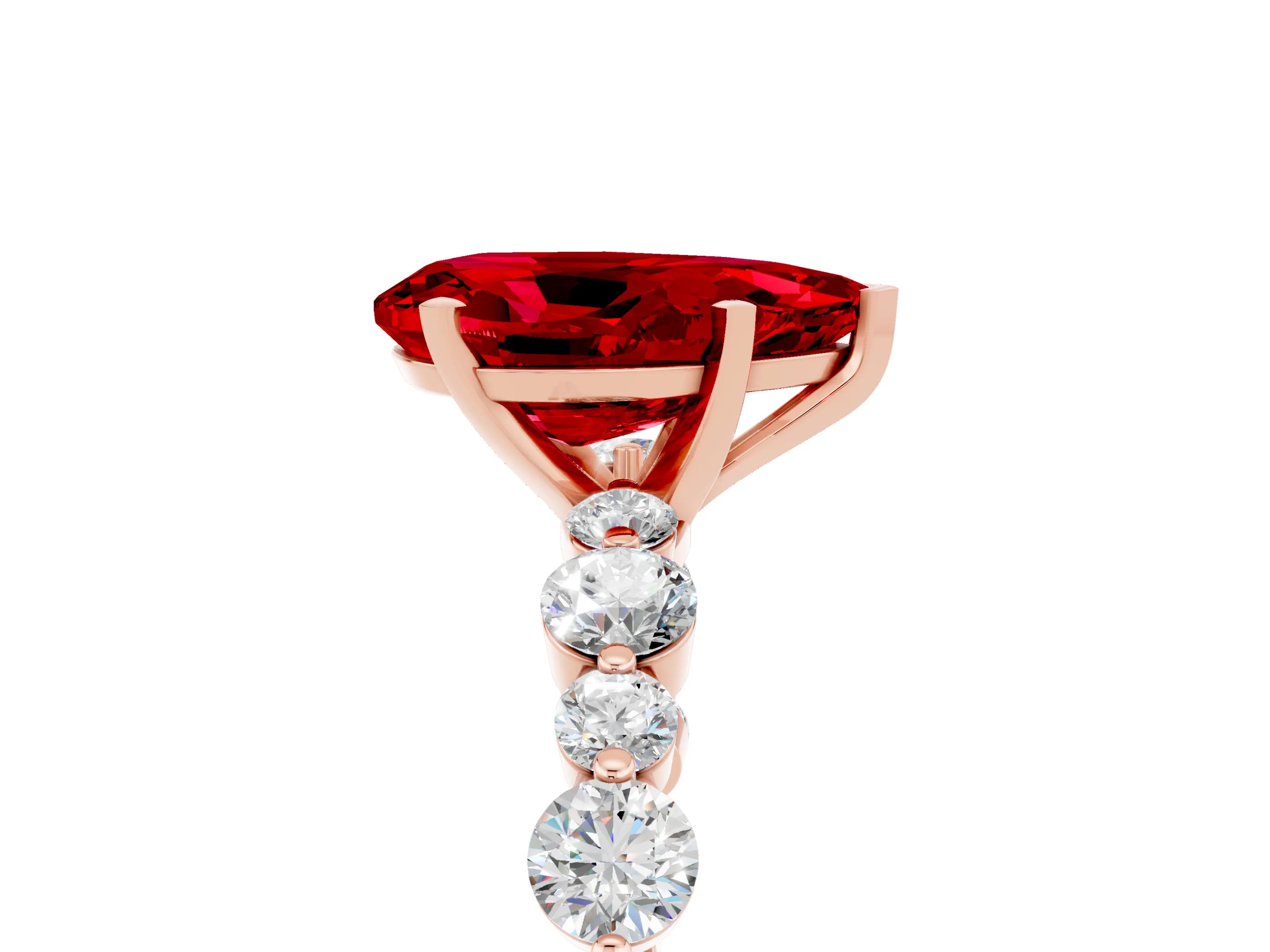 Rose gold Pear Cut Ruby Prong Set Engagement Ring with Pavé Band_5