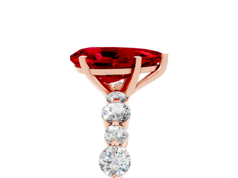 Rose gold Pear Cut Ruby Prong Set Engagement Ring with Pavé Band_5