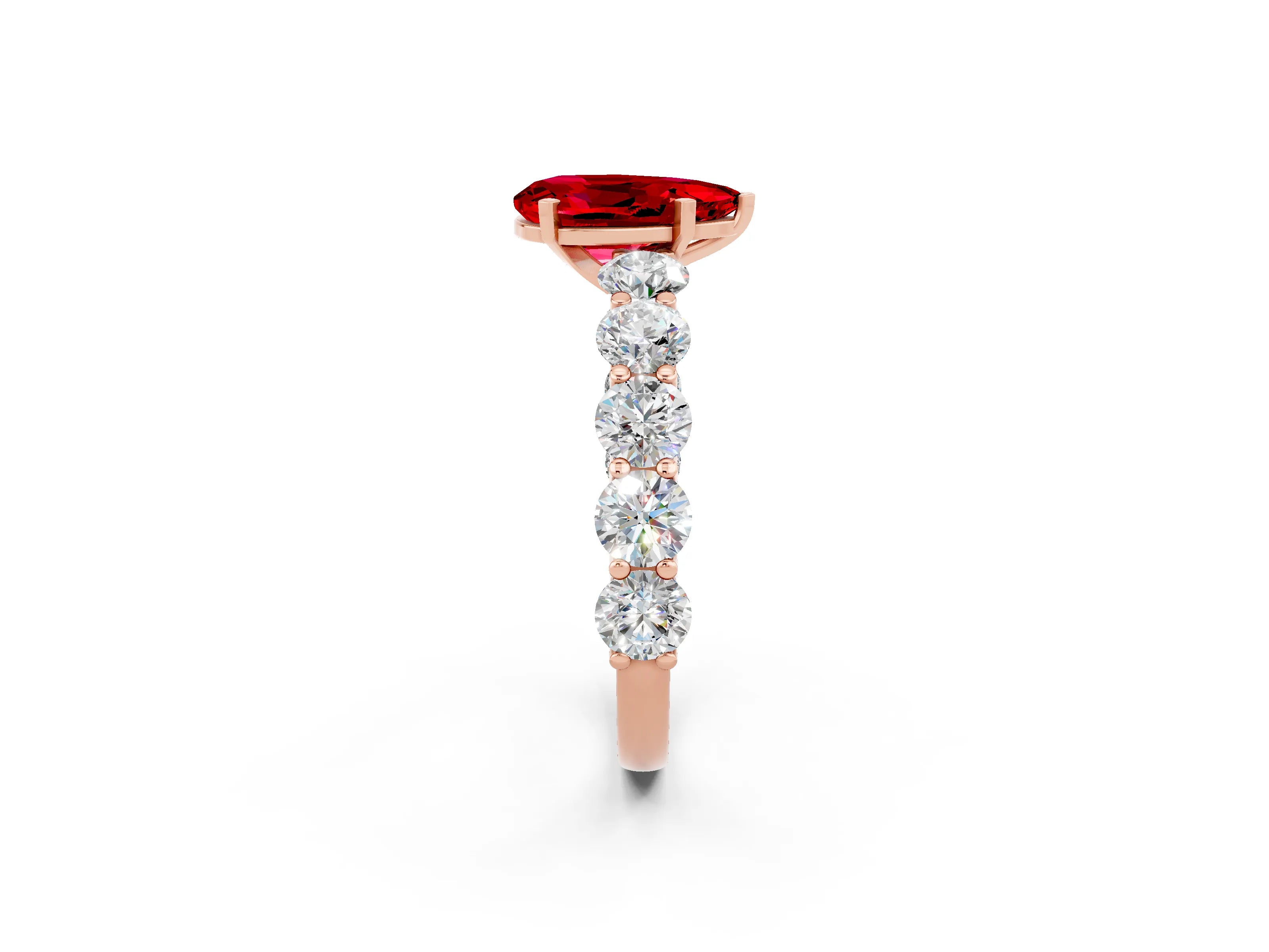 Rose gold Pear Cut Ruby Prong Setting with Side Stones on a Pave Band_2