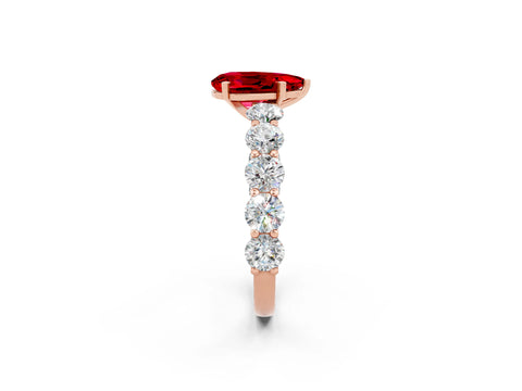 Rose gold Pear Cut Ruby Prong Setting with Side Stones on a Pave Band_2