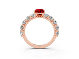 Rose gold Pear Cut Ruby Prong Setting with Side Stones on a Pave Band_3