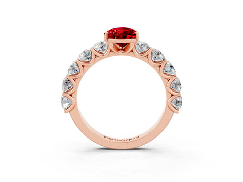 Rose gold Pear Cut Ruby Prong Setting with Side Stones on a Pave Band_3