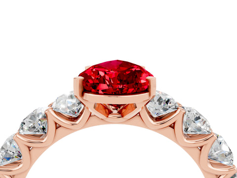 Rose gold Pear Cut Ruby Prong Setting with Side Stones on a Pave Band_4