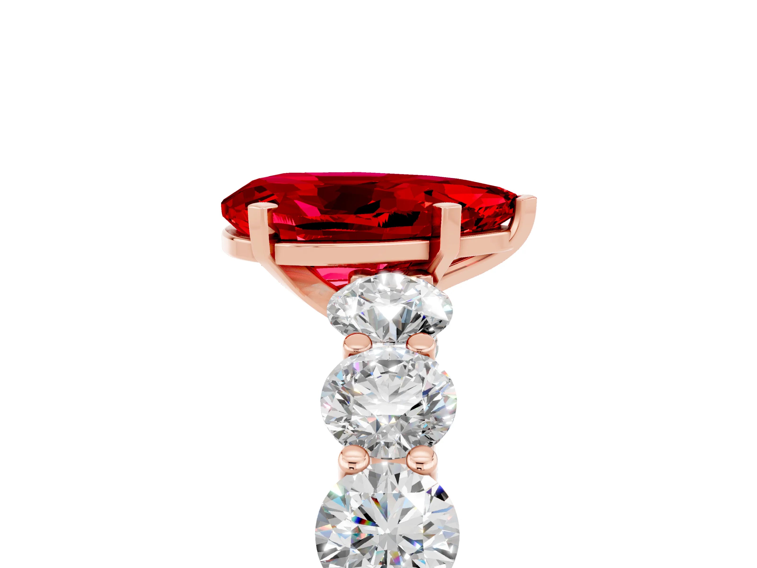 Rose gold Pear Cut Ruby Prong Setting with Side Stones on a Pave Band_5