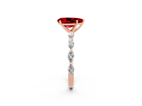 Rose gold Pear Cut Ruby Ring with Marquise Side Stones and Prong Setting_2