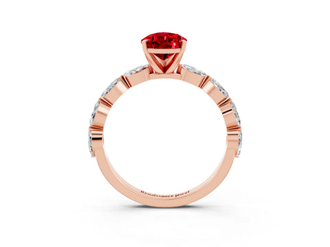 Rose gold Pear Cut Ruby Ring with Marquise Side Stones and Prong Setting_3