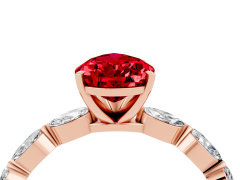 Rose gold Pear Cut Ruby Ring with Marquise Side Stones and Prong Setting_4