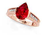 Rose gold Pear Cut Ruby Ring with Milgrain Pavé Band and Four-Prong Setting_13