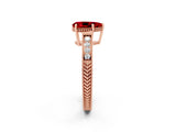 Rose gold Pear Cut Ruby Ring with Milgrain Pavé Band and Four-Prong Setting_14
