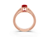 Rose gold Pear Cut Ruby Ring with Milgrain Pavé Band and Four-Prong Setting_15