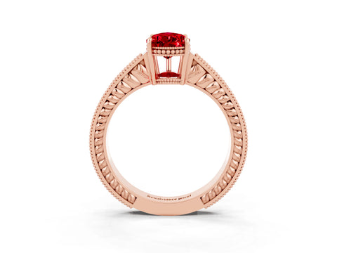 Rose gold Pear Cut Ruby Ring with Milgrain Pavé Band and Four-Prong Setting_15