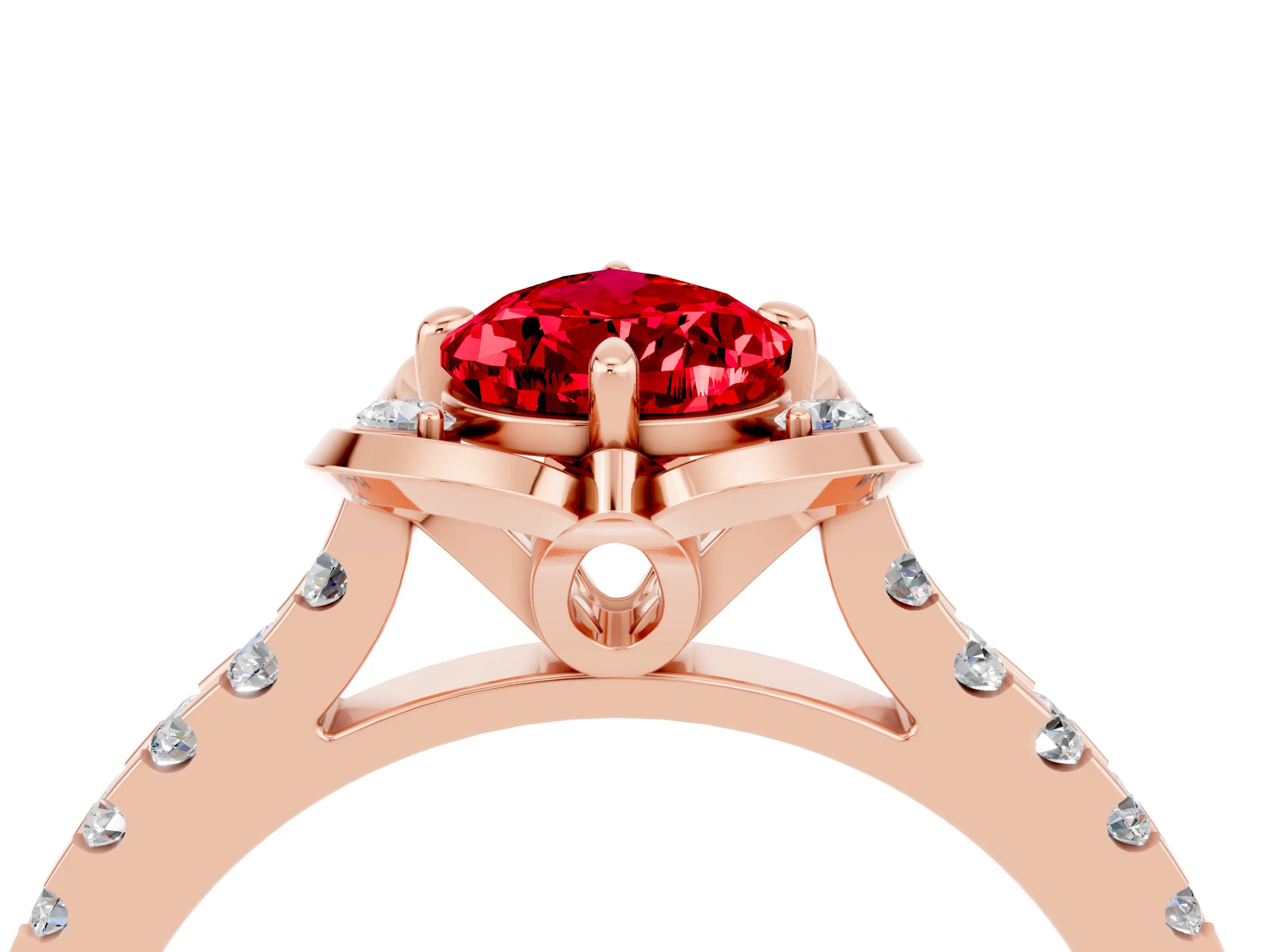 Rose gold Pear Cut Ruby Ring with Pavé Band and Floral Prong Setting_4