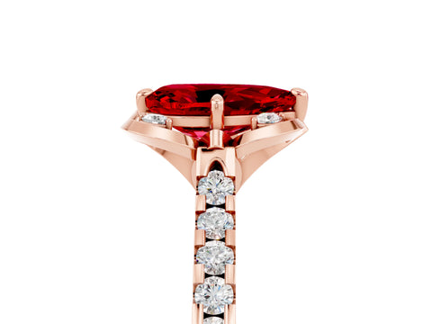 Rose gold Pear Cut Ruby Ring with Pavé Band and Floral Prong Setting_5