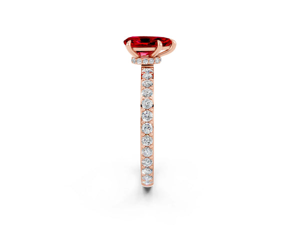 Rose gold Pear Cut Ruby Pavé Engagement Ring with Round  Accents and Prong Setting