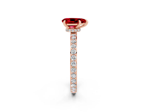 Rose gold Pear Cut Ruby Ring with Pavé Band and Four-Prong Setting_2