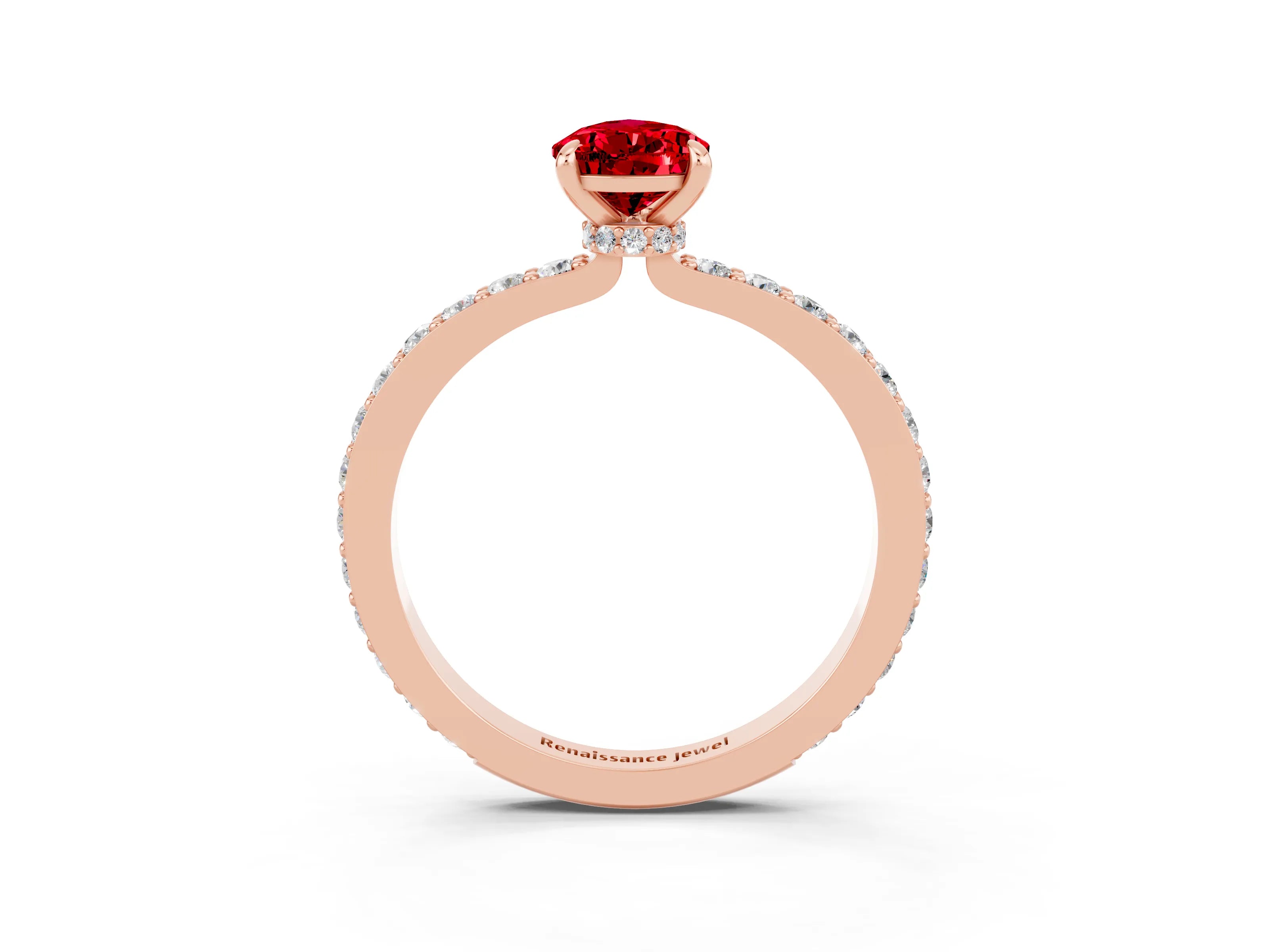 Rose gold Pear Cut Ruby Ring with Pavé Band and Four-Prong Setting_3