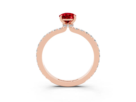 Rose gold Pear Cut Ruby Ring with Pavé Band and Four-Prong Setting_3