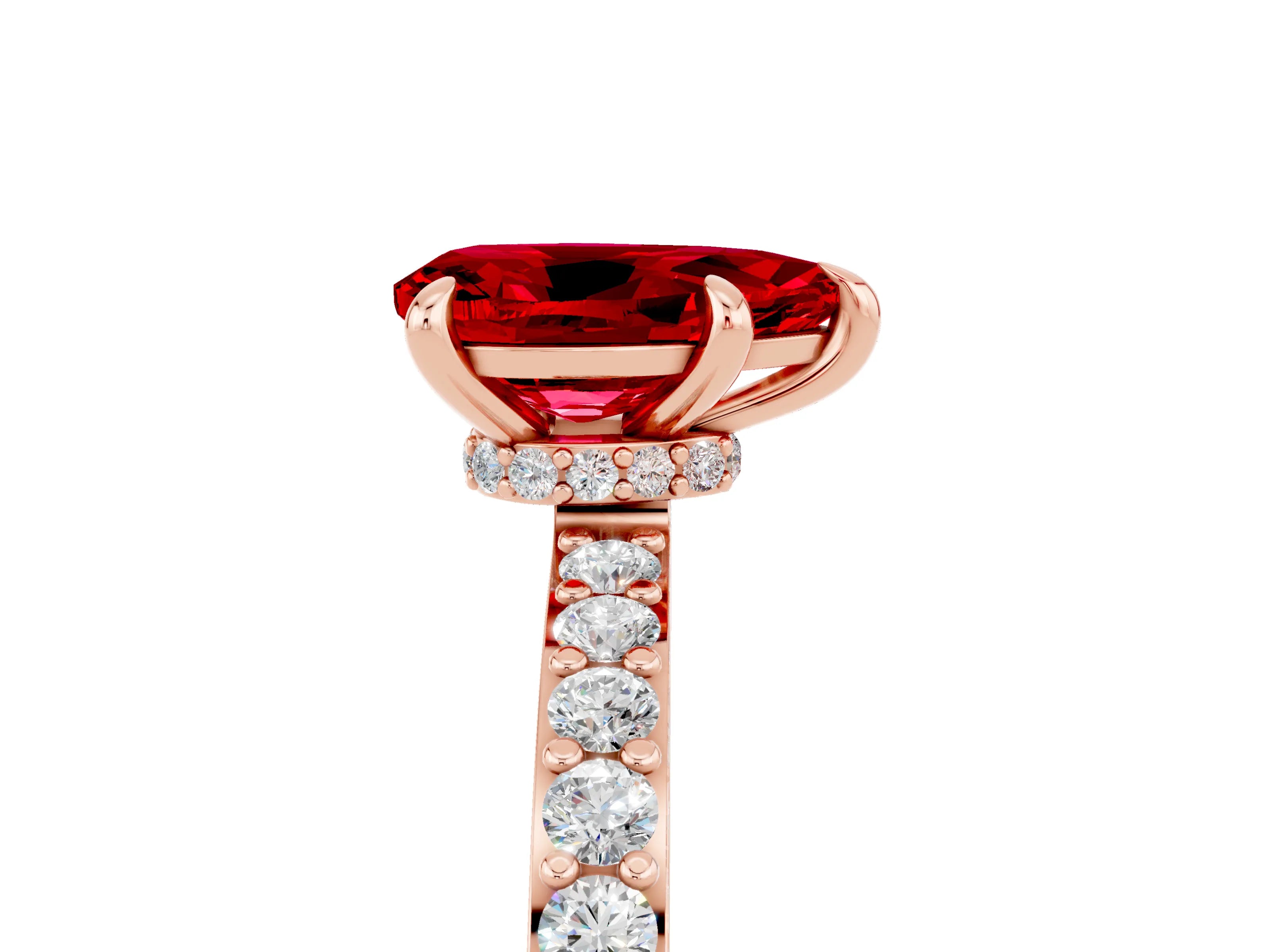 Rose gold Pear Cut Ruby Ring with Pavé Band and Four-Prong Setting_5