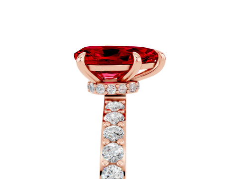 Rose gold Pear Cut Ruby Ring with Pavé Band and Four-Prong Setting_5