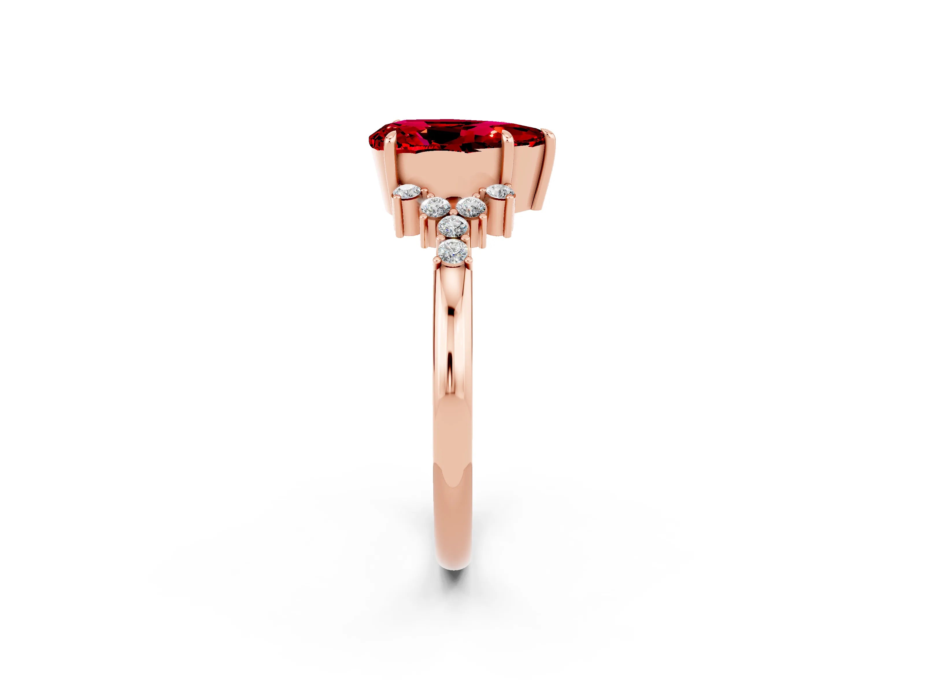 Rose gold Pear Cut Ruby Ring with Side Stones and Four-Prong Setting_38