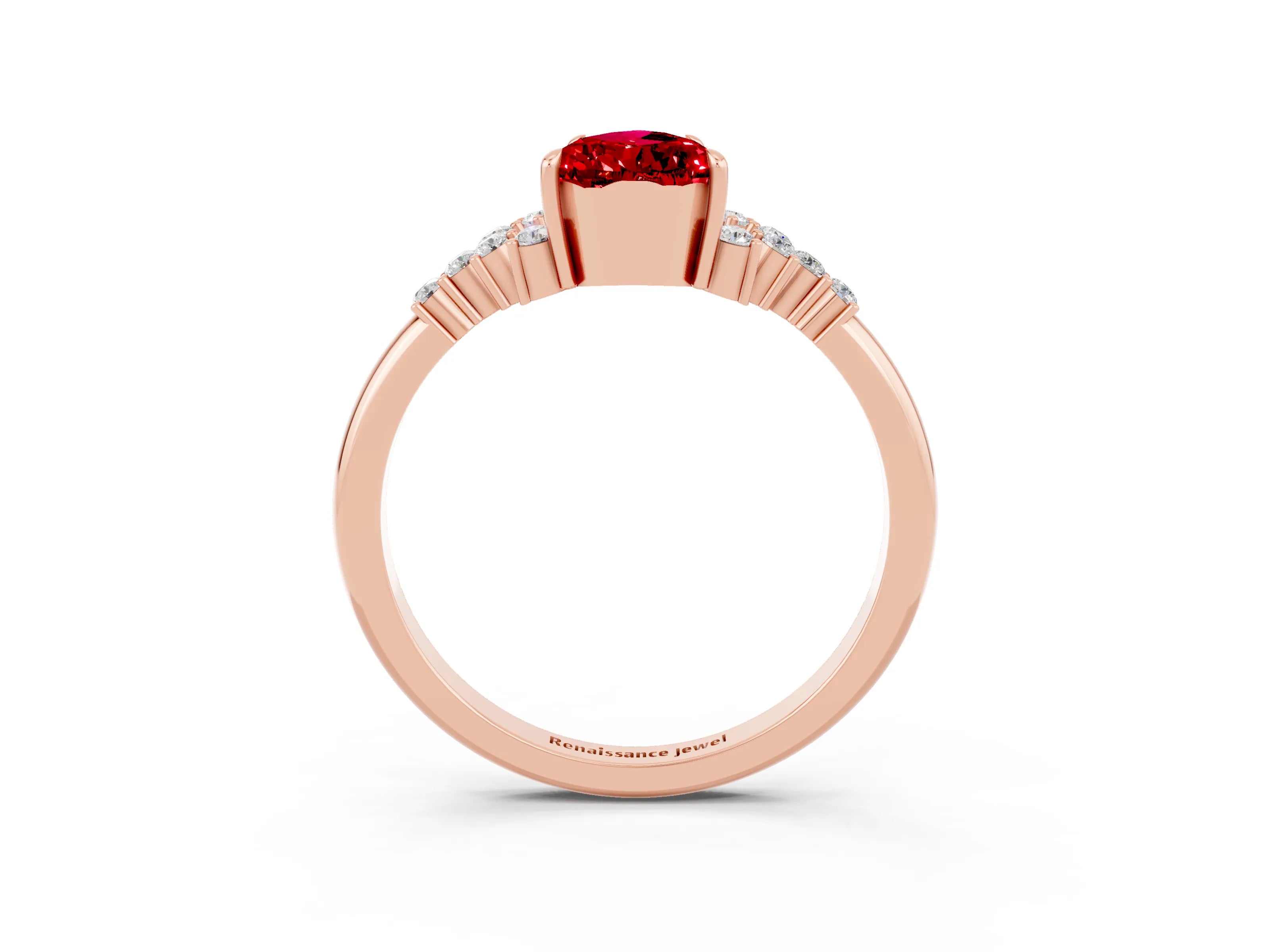 Rose gold Pear Cut Ruby Ring with Side Stones and Four-Prong Setting_39