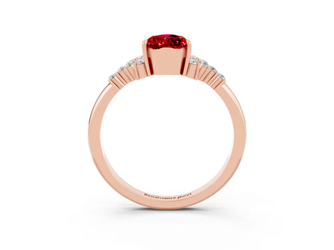 Rose gold Pear Cut Ruby Ring with Side Stones and Four-Prong Setting_39