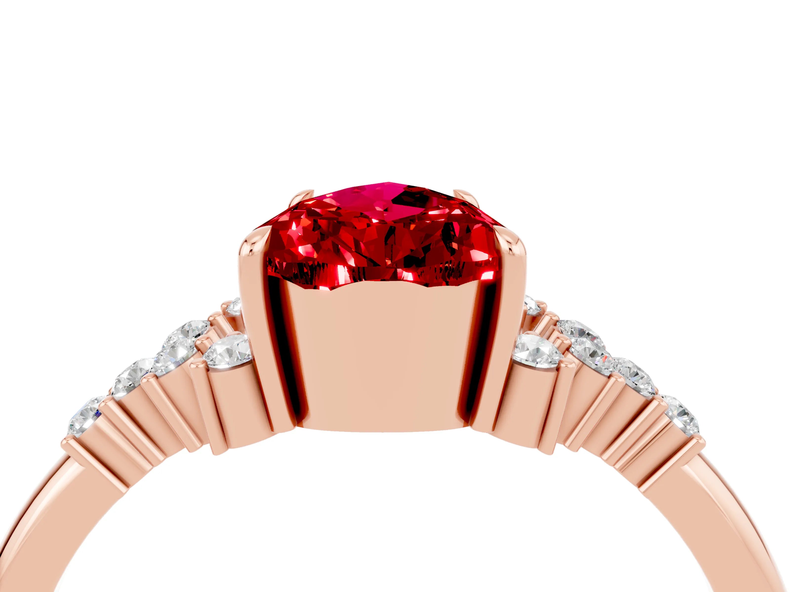 Rose gold Pear Cut Ruby Ring with Side Stones and Four-Prong Setting_40