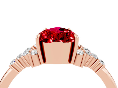 Rose gold Pear Cut Ruby Ring with Side Stones and Four-Prong Setting_40