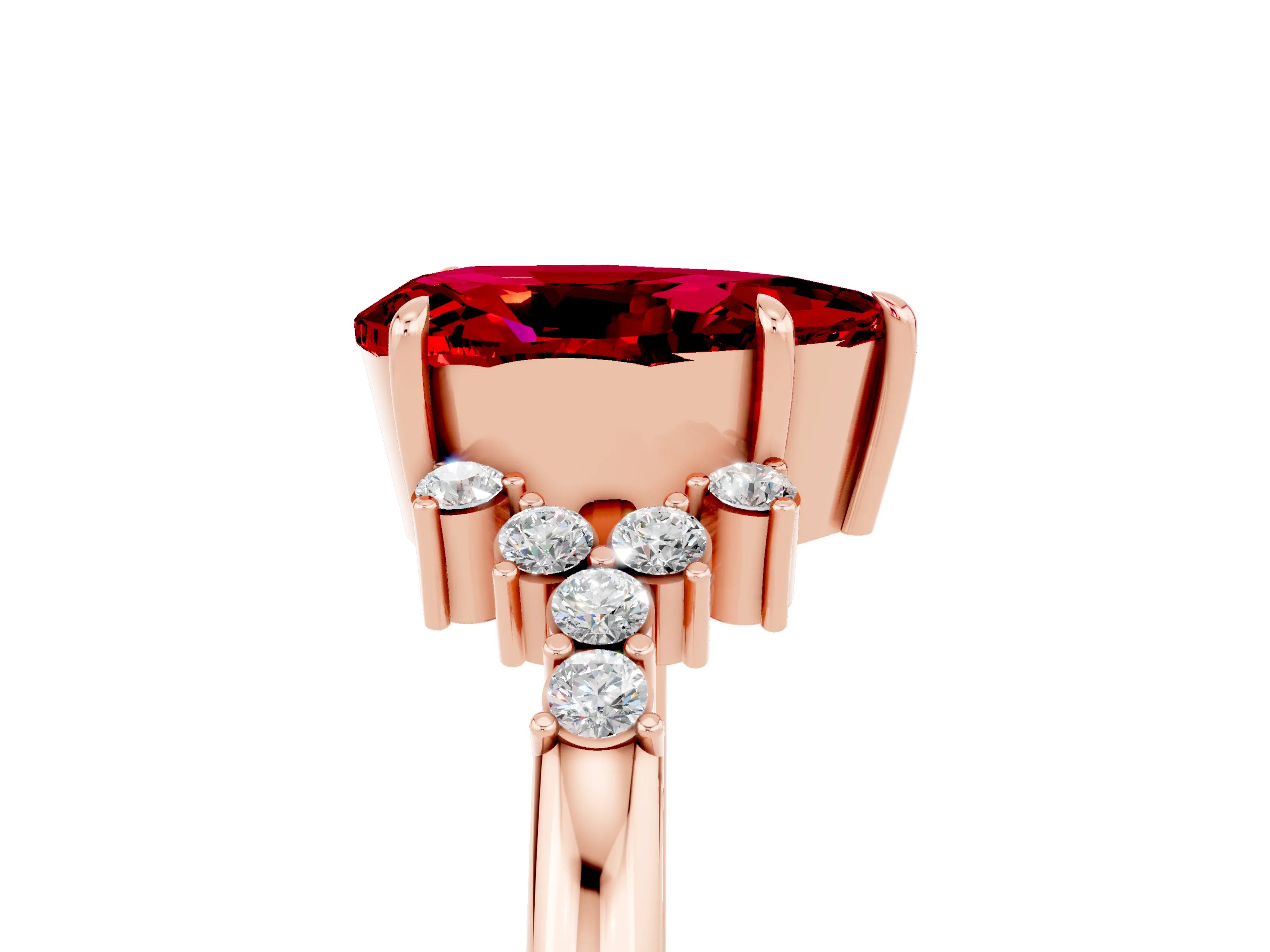 Rose gold Pear Cut Ruby Ring with Side Stones and Four-Prong Setting_41