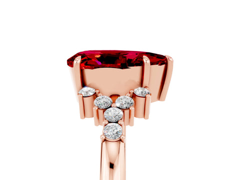 Rose gold Pear Cut Ruby Ring with Side Stones and Four-Prong Setting_41
