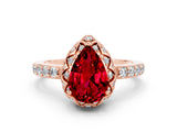 Rose gold Pear Cut Ruby Scalloped Halo Engagement Ring with Round Shared Prong Band_24