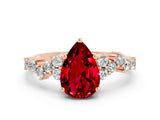 Rose gold Pear Cut Ruby Scattered Round Accent Ring with Prong Setting_12