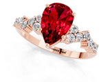 Rose gold Pear Cut Ruby Scattered Round Accent Ring with Prong Setting_13