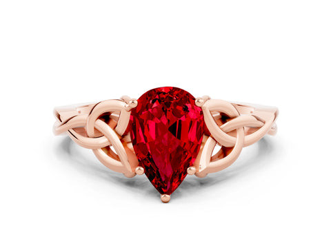 Rose gold Pear Cut Ruby Solitaire Celtic Knot Ring with Four-Prong Setting_12