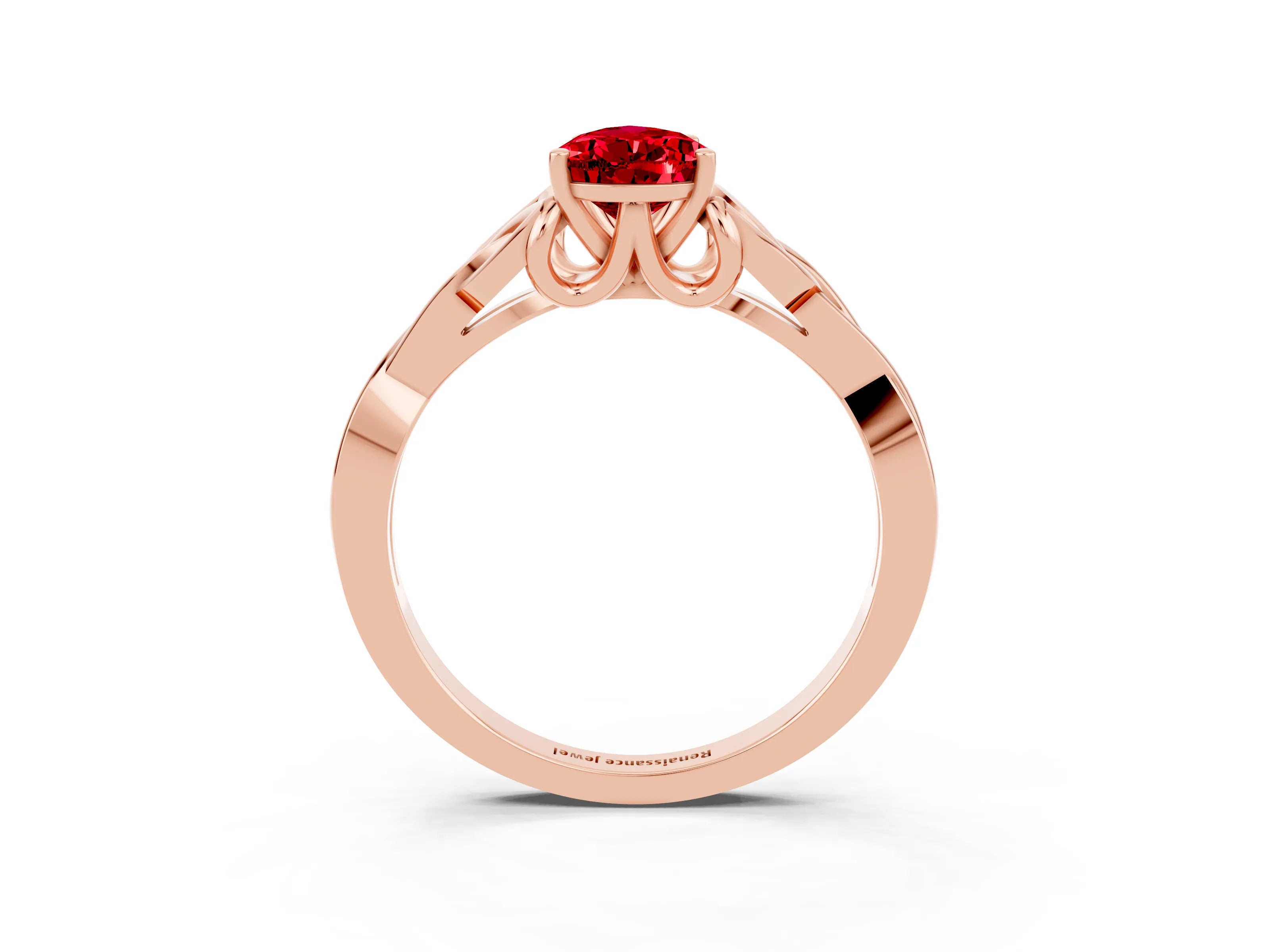 Rose gold Pear Cut Ruby Solitaire Celtic Knot Ring with Four-Prong Setting_15