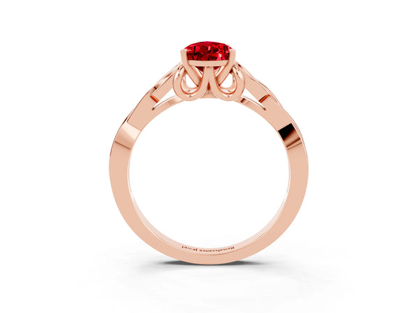 Rose gold Pear Cut Ruby Solitaire Celtic Knot Ring with Four-Prong Setting