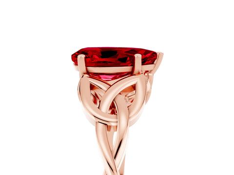 Rose gold Pear Cut Ruby Solitaire Celtic Knot Ring with Four-Prong Setting_17
