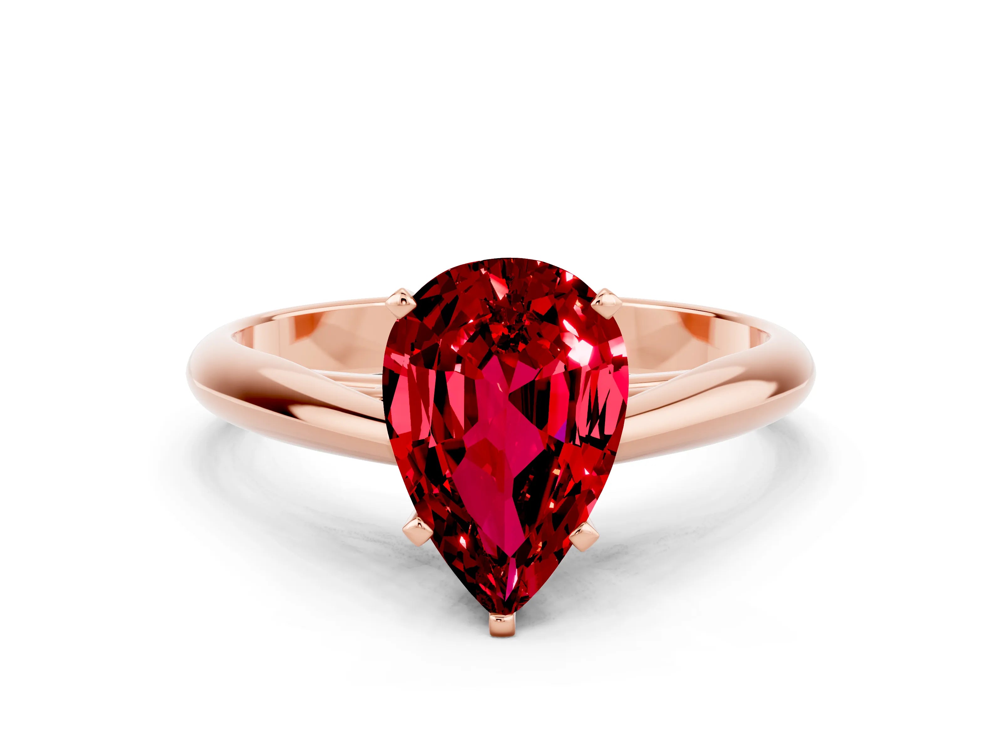 Rose gold Pear Cut Ruby Solitaire Engagement Ring with Cathedral Setting and Four-Prong Mount_12