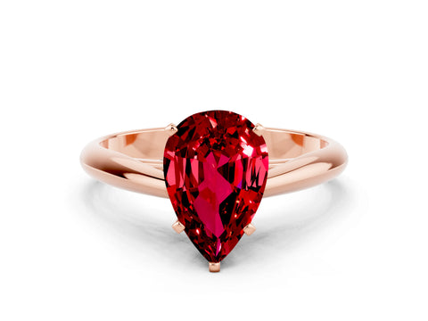 Rose gold Pear Cut Ruby Solitaire Engagement Ring with Cathedral Setting and Four-Prong Mount_12