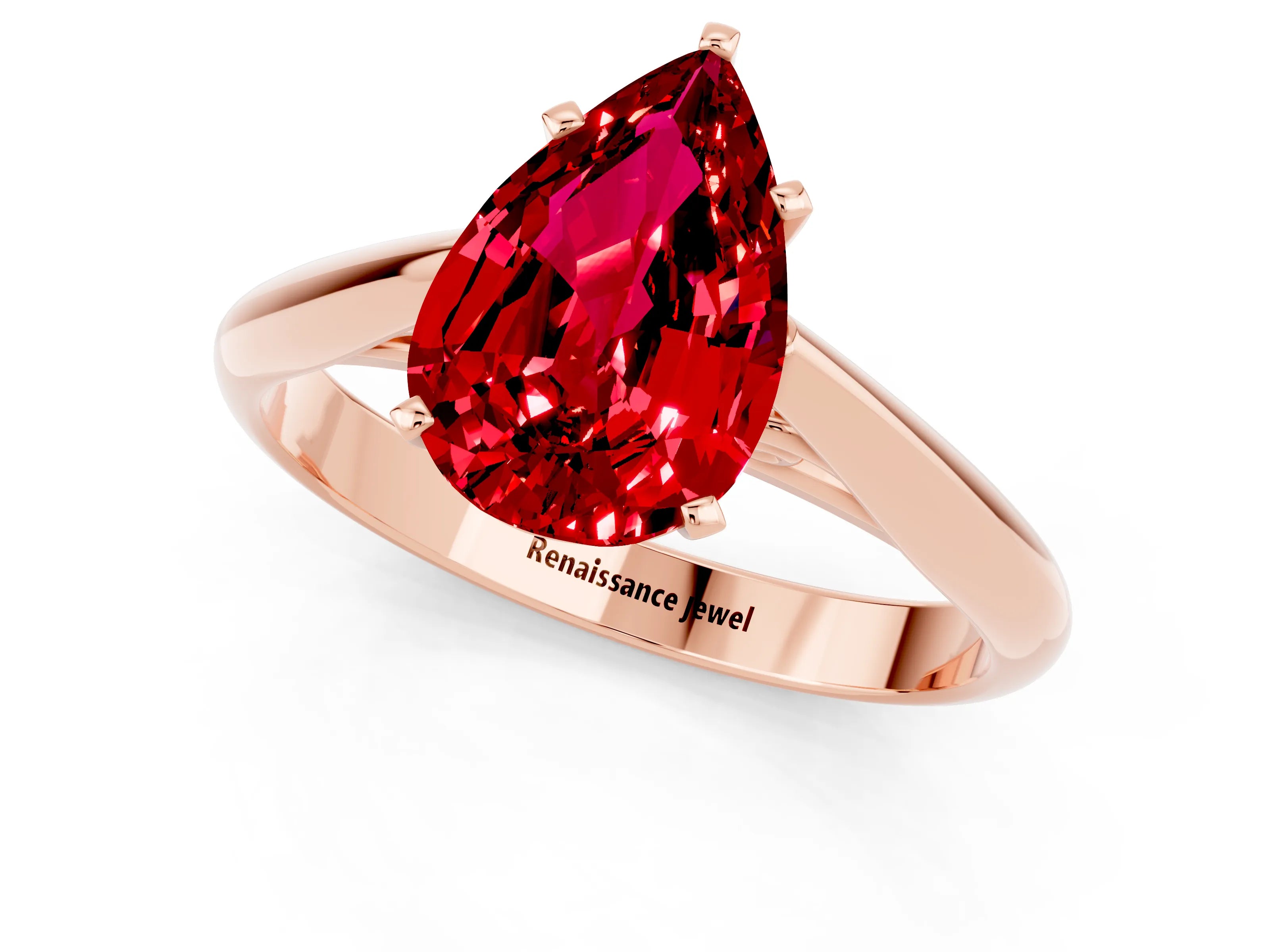Rose gold Pear Cut Ruby Solitaire Engagement Ring with Cathedral Setting and Four-Prong Mount_13