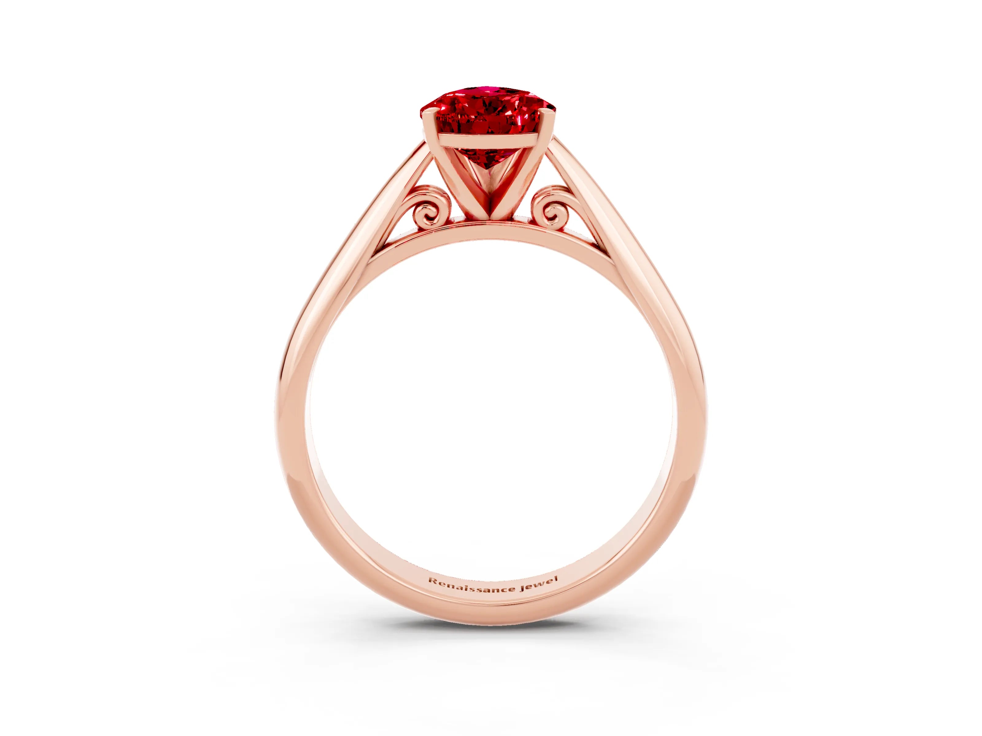 Rose gold Pear Cut Ruby Solitaire Engagement Ring with Cathedral Setting and Four-Prong Mount_15