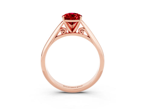 Rose gold Pear Cut Ruby Solitaire Engagement Ring with Cathedral Setting and Four-Prong Mount_15