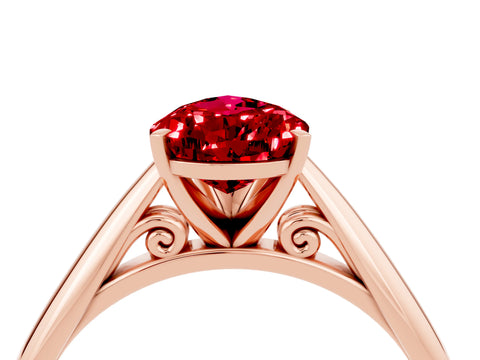 Rose gold Pear Cut Ruby Solitaire Engagement Ring with Cathedral Setting and Four-Prong Mount_16